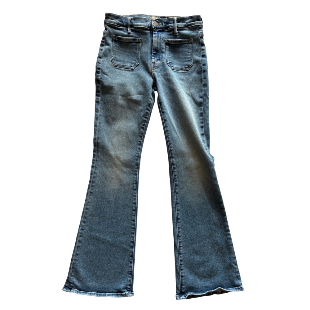 Mother Denim High Waisted Flare Jeans Blue Medium Wash Front Patch Pockets 27